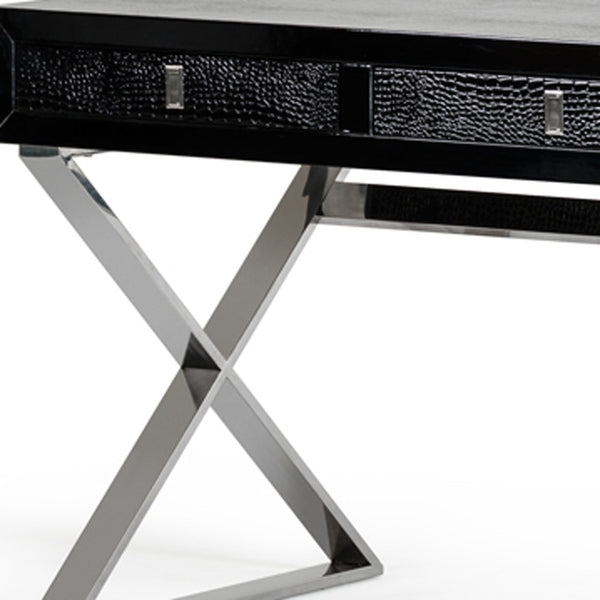 Homeroots 57" Black And Silver Wood And Stainless Steel Coffee Table With Three Drawers Black  284135