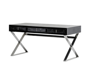 HomeRoots 57" Contemporary Wood and Stainless Steel Coffee Table with Three Drawers for Modern Living Rooms Black 284135
