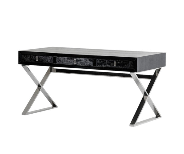 HomeRoots 57" Contemporary Wood and Stainless Steel Coffee Table with Three Drawers for Modern Living Rooms Black 284135