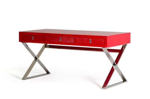Homeroots 21" Red Crocodile Mdf And Steel Desk Red  284137