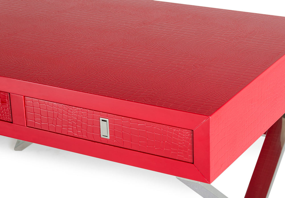 Homeroots 21" Red Crocodile Mdf And Steel Desk Red  284137