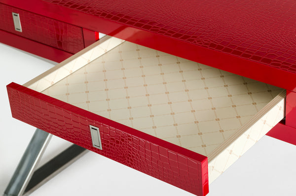 Homeroots 21" Red Crocodile Mdf And Steel Desk Red  284137