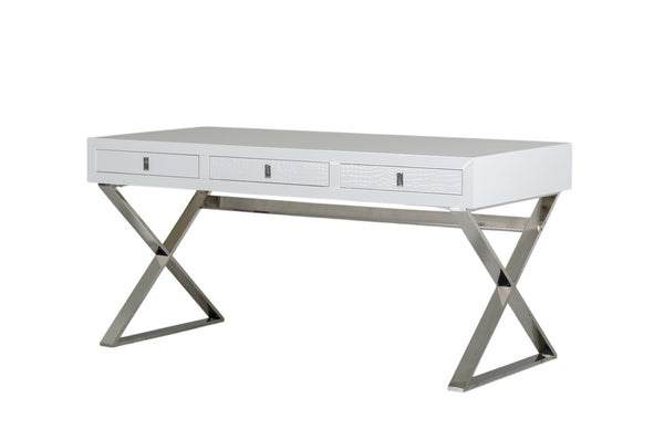 Homeroots 21" White Crocodile Mdf And Steel Desk White  284139