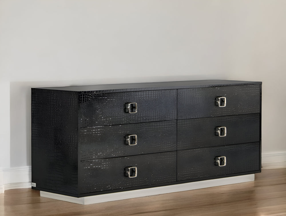 Homeroots 63" Black Six Drawer Double Dresser  Manufactured Wood 284153