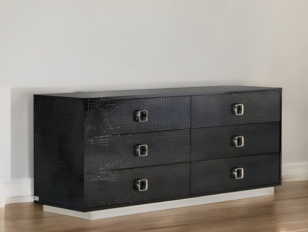 Homeroots 63" Black Six Drawer Double Dresser  Manufactured Wood 284153