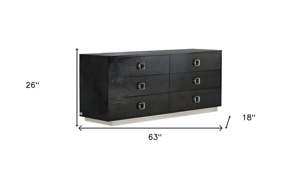 Homeroots 63" Black Six Drawer Double Dresser  Manufactured Wood 284153