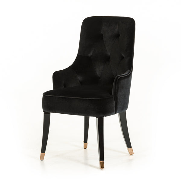Homeroots Black Upholstered Velvet Wing Back Dining Arm Chair Black Wood 284157