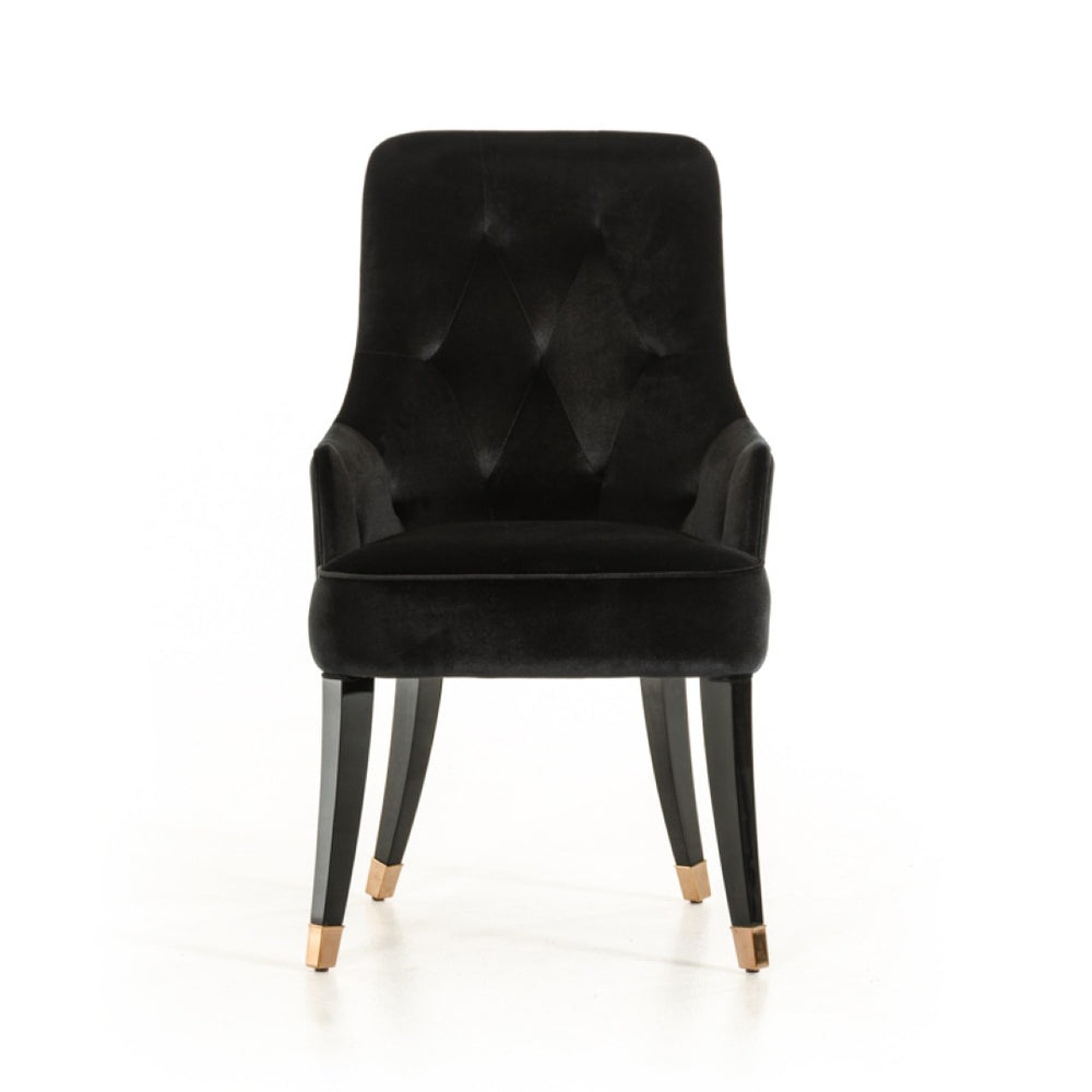HomeRoots Black Velvet Wing Back Dining Arm Chair - Luxurious Comfort, Timeless Style for Any Space Black 284157