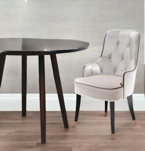 Homeroots White And Black Upholstered Velvet Wing Back Dining Arm Chair White Wood 284159