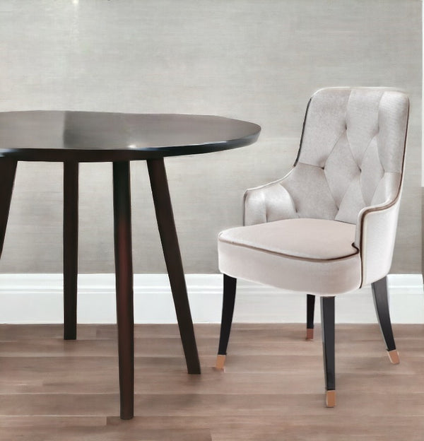 Homeroots White And Black Upholstered Velvet Wing Back Dining Arm Chair White Wood 284159