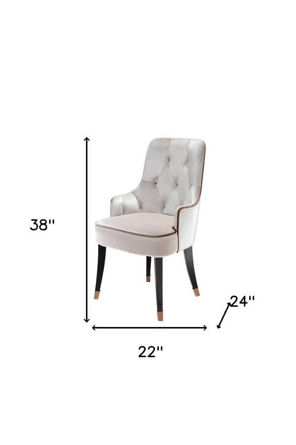 Homeroots White And Black Upholstered Velvet Wing Back Dining Arm Chair White Wood 284159