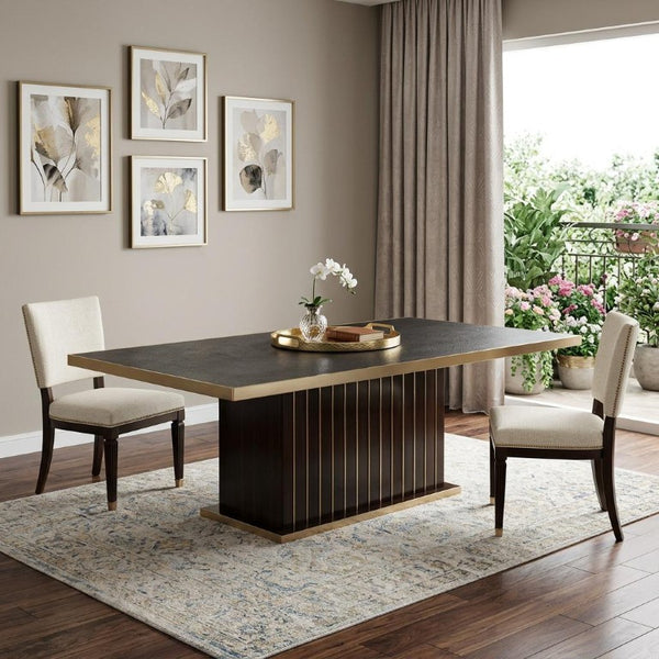 95 Inch Black Gold Finish Solid Wood Pedestal Base Rectangular Large Dining Table