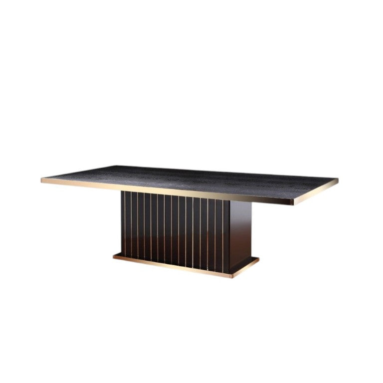 HomeRoots 95 Inch Black Gold Finish Solid Wood Pedestal Base Rectangular Large Dining Table 284163