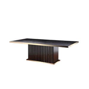 HomeRoots 95 Inch Black Gold Finish Solid Wood Pedestal Base Rectangular Large Dining Table 284163