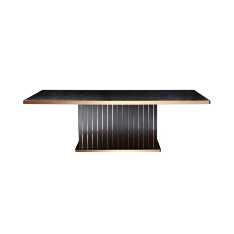 HomeRoots 95 Inch Black Gold Finish Solid Wood Pedestal Base Rectangular Large Dining Table 284163