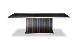 95 Inch Black Gold Finish Solid Wood Pedestal Base Rectangular Large Dining Table