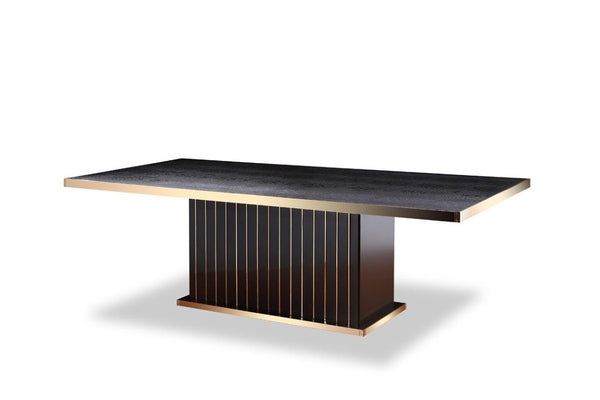 95 Inch Black Gold Finish Solid Wood Pedestal Base Rectangular Large Dining Table