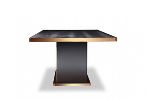 95 Inch Black Gold Finish Solid Wood Pedestal Base Rectangular Large Dining Table
