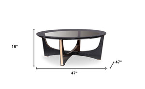 Homeroots 18" Black Crocodile Textures And Rosegold  And Glass Coffee Table   284165