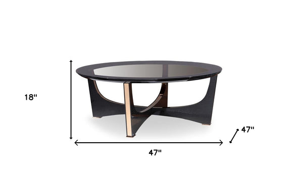 Homeroots 18" Black Crocodile Textures And Rosegold  And Glass Coffee Table   284165