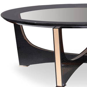 Homeroots 18" Black Crocodile Textures And Rosegold  And Glass Coffee Table   284165