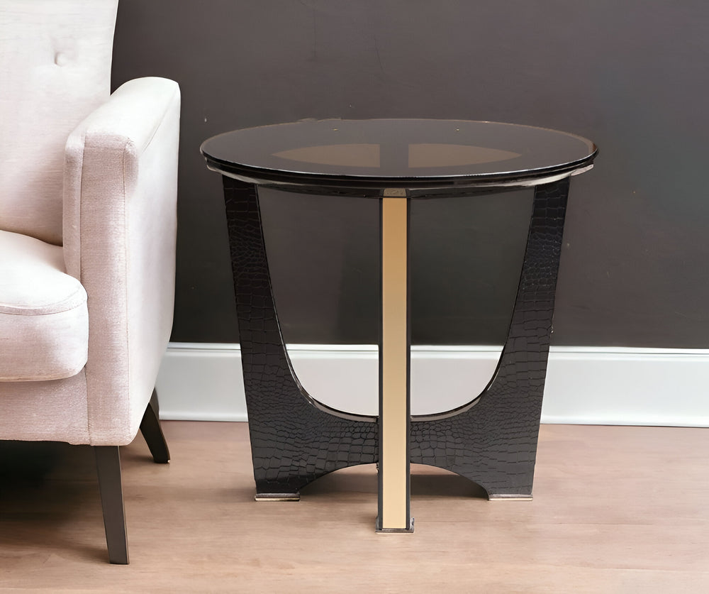 Homeroots 22" Black Glass Round End Table   284167