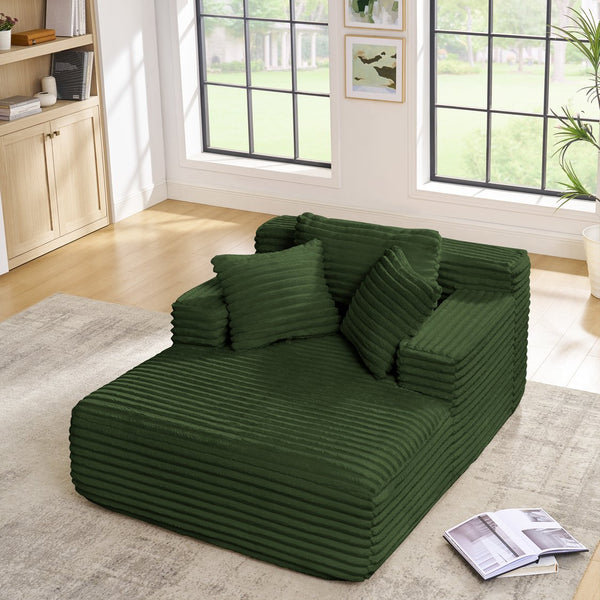 English Elm Living Compressed Chaise Lounge Foam Sofa Bed with Plush Corduroy Upholstery, Deep Seat Cloud Comfort Green W1413P298041