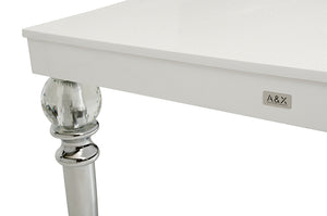 Homeroots 31" White Crocodile Dining Table With Crystal Clear Legs  Crystal 284182