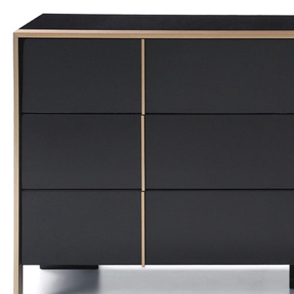 HomeRoots 29" Modern Black Dresser with Brushed Bronze Accents – Stylish Storage Solution for Any Space 6 284191