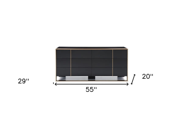 HomeRoots 29" Modern Black Dresser with Brushed Bronze Accents – Stylish Storage Solution for Any Space 6 284191