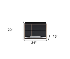 Homeroots 20" Black Two Drawers Nightstand   284193