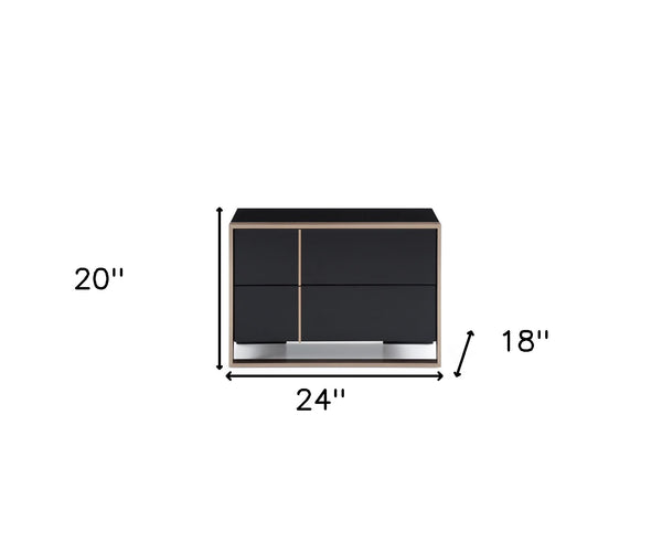 Homeroots 20" Black Two Drawers Nightstand   284193