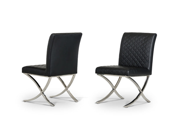 Homeroots Black And Silver Upholstered Faux Leather Dining Side Chair  Metal 284221