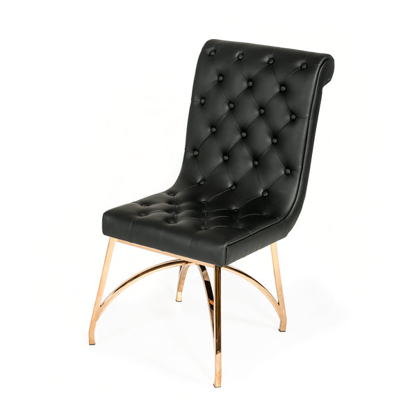 Homeroots Tufted Black And Gold Upholstered Faux Leather Dining Side Chair  Metal 284231