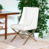 White Upholstered Faux Leather Dining Side Chair in Elegant Gold Accents – Versatile Accent Furniture