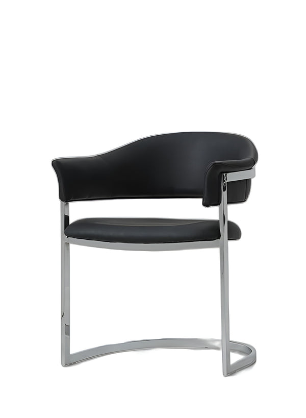 Homeroots Black And Silver Upholstered Faux Leather Open Back Dining Arm Chair Black Metal 284242