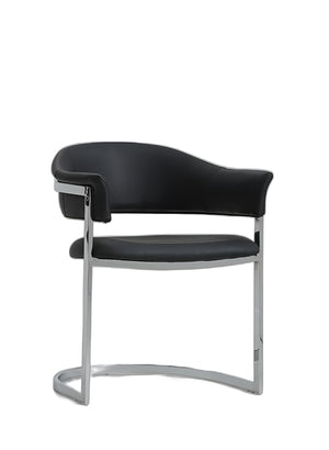 Homeroots Black And Silver Upholstered Faux Leather Open Back Dining Arm Chair Black Metal 284242