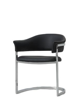 Homeroots Black And Silver Upholstered Faux Leather Open Back Dining Arm Chair Black Metal 284242