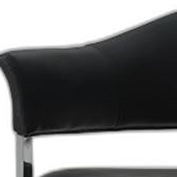 Homeroots Black And Silver Upholstered Faux Leather Open Back Dining Arm Chair Black Metal 284242