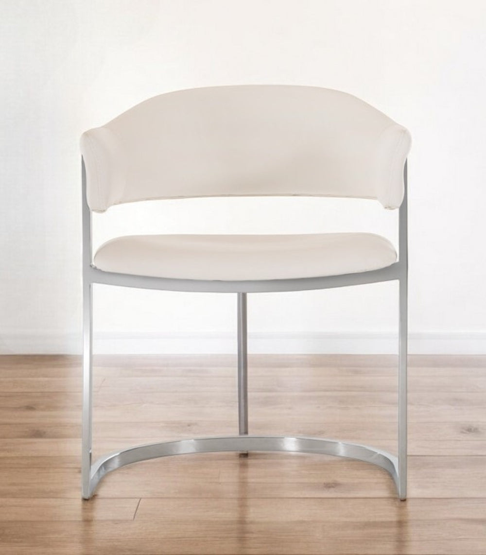 Homeroots White And Silver Upholstered Faux Leather Wing Back Dining Arm Chair White Metal 284244