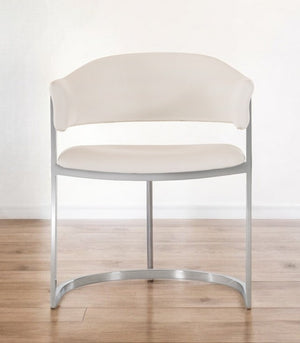 Homeroots White And Silver Upholstered Faux Leather Wing Back Dining Arm Chair White Metal 284244