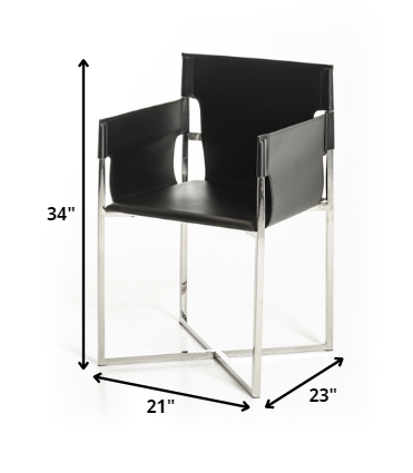 Homeroots Black And Silver Upholstered Faux Leather Dining Arm Chair Black Metal 284245