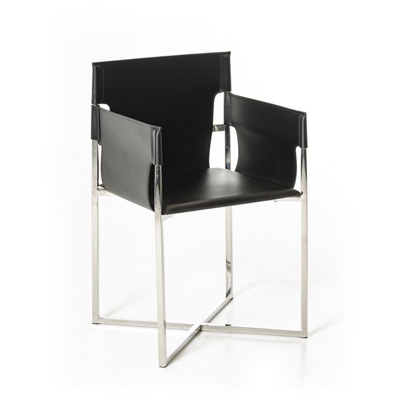 Homeroots Black And Silver Upholstered Faux Leather Dining Arm Chair Black Metal 284245