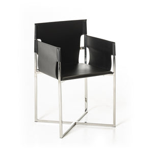 Homeroots Black And Silver Upholstered Faux Leather Dining Arm Chair Black Metal 284245