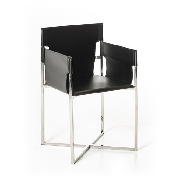 Homeroots Black And Silver Upholstered Faux Leather Dining Arm Chair Black Metal 284245