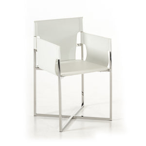 Homeroots White And Silver Upholstered Faux Leather Dining Arm Chair White Metal 284246