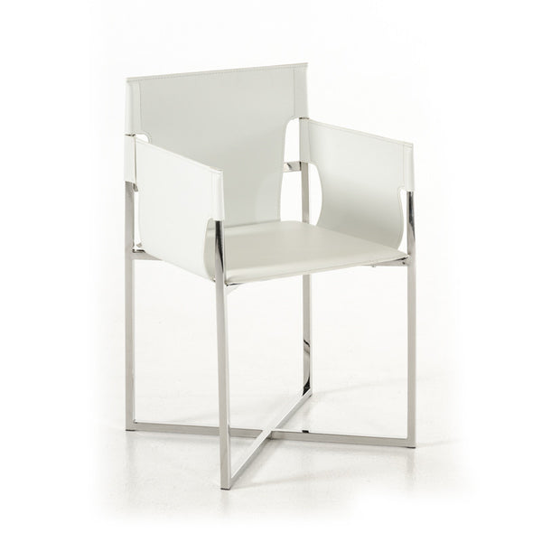 Homeroots White And Silver Upholstered Faux Leather Dining Arm Chair White Metal 284246