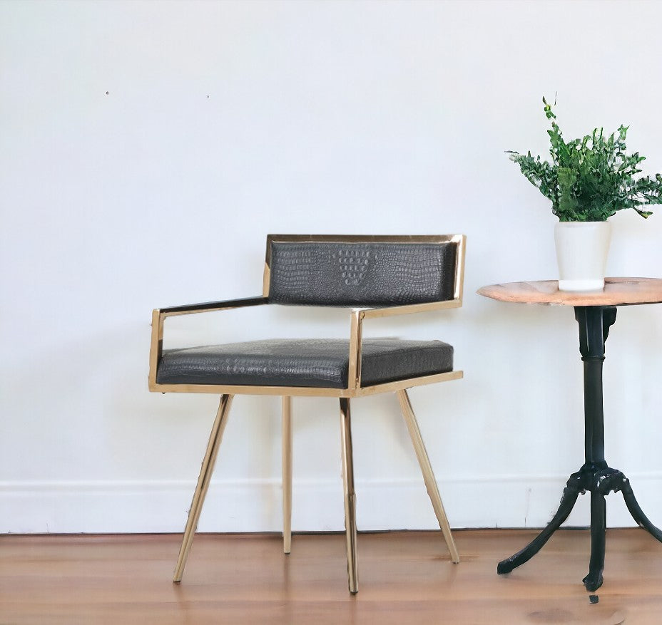 Homeroots Black And Gold Upholstered Faux Leather Dining Side Chair  Metal 284253