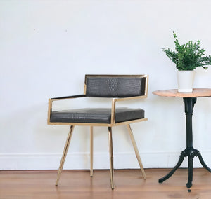 Homeroots Black And Gold Upholstered Faux Leather Dining Side Chair  Metal 284253