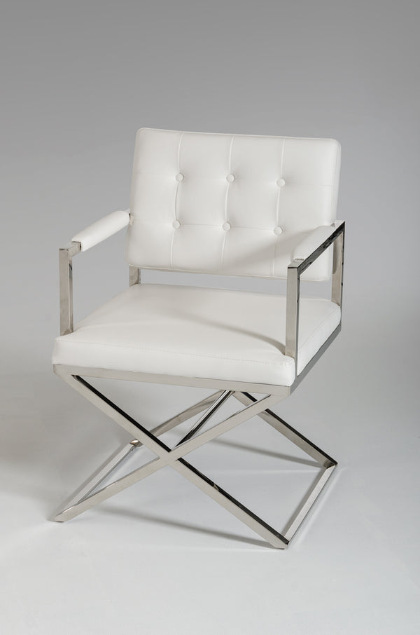 Homeroots Tufted White And Silver Upholstered Faux Leather Dining Arm Chair White Metal 284256